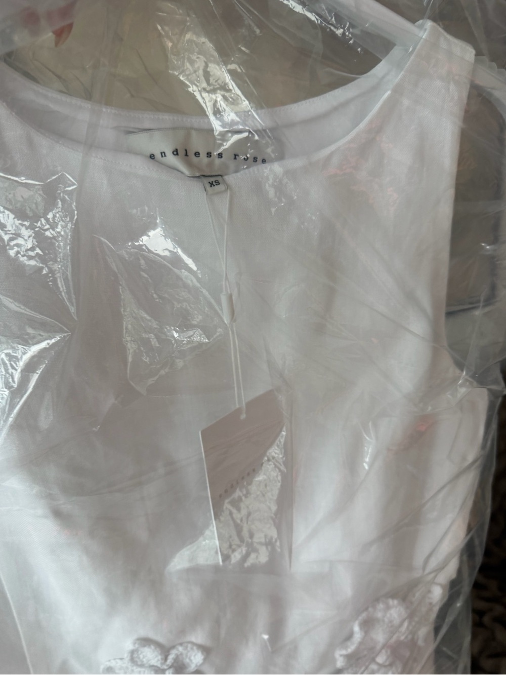 Endless Rose White Linen Floral Applique Mini Dress - Picture 3 of 4